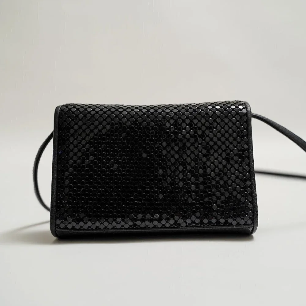 Vintage Whiting & Davis Black Leather And Chainmail Crossbody Bag